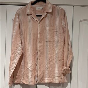 Onia Men's Peach and cream Striped Button Down Shirt medium